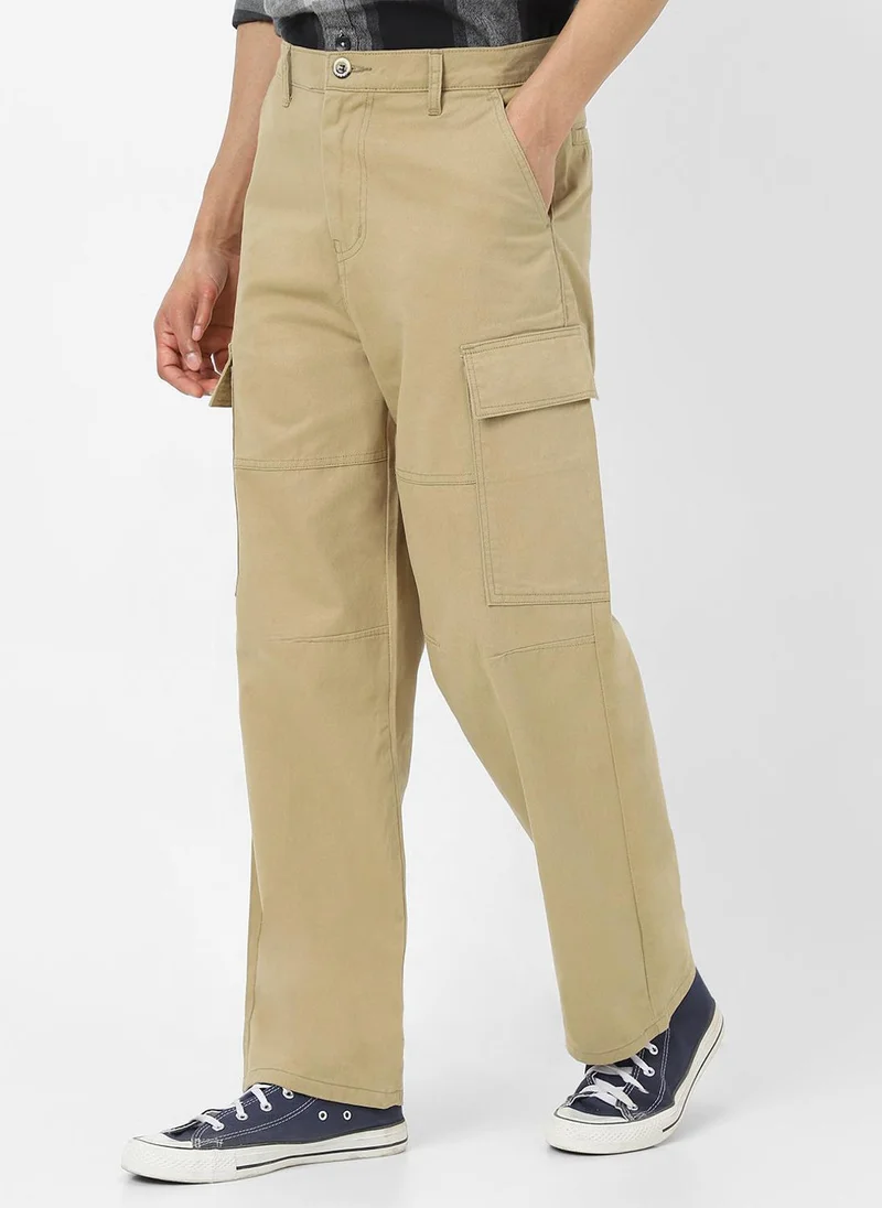 Urbano Fashion  Urbano Fashion Men's Light Olive Loose Baggy Fit Solid Cargo Chino Trouser Pant with 6 Pockets Non-Stretchable for Men | Best Price UAE